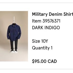 Burberry authentic boys military shirt